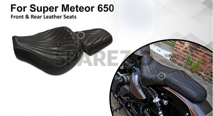 For Royal Enfield Super Meteor 650 Front and Rear Genuine Leather Seat - SPAREZO For Royal Enfield Super Meteor 650 Front and Rear Genuine Leather Seat - SPAREZO